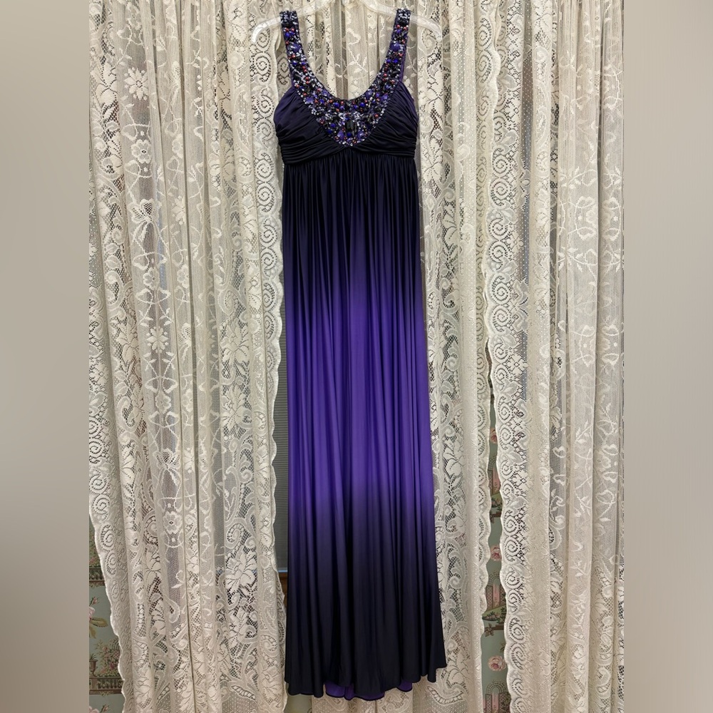 Jovani Purple Ombré Gown with Crystals